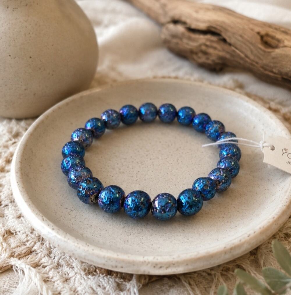 Pomina Blue Glitter Stretch Beaded Bracelet New